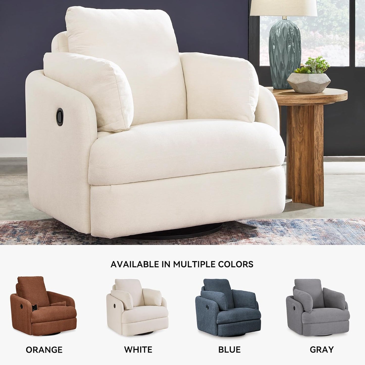 Signature Design by Ashley Modmax Coastal Press-Back Swivel Glider Rocker Recliner with Machine Washable Cover, Hidden Storage Compartments and 2 Bolster Pillows, Beige - Colors B