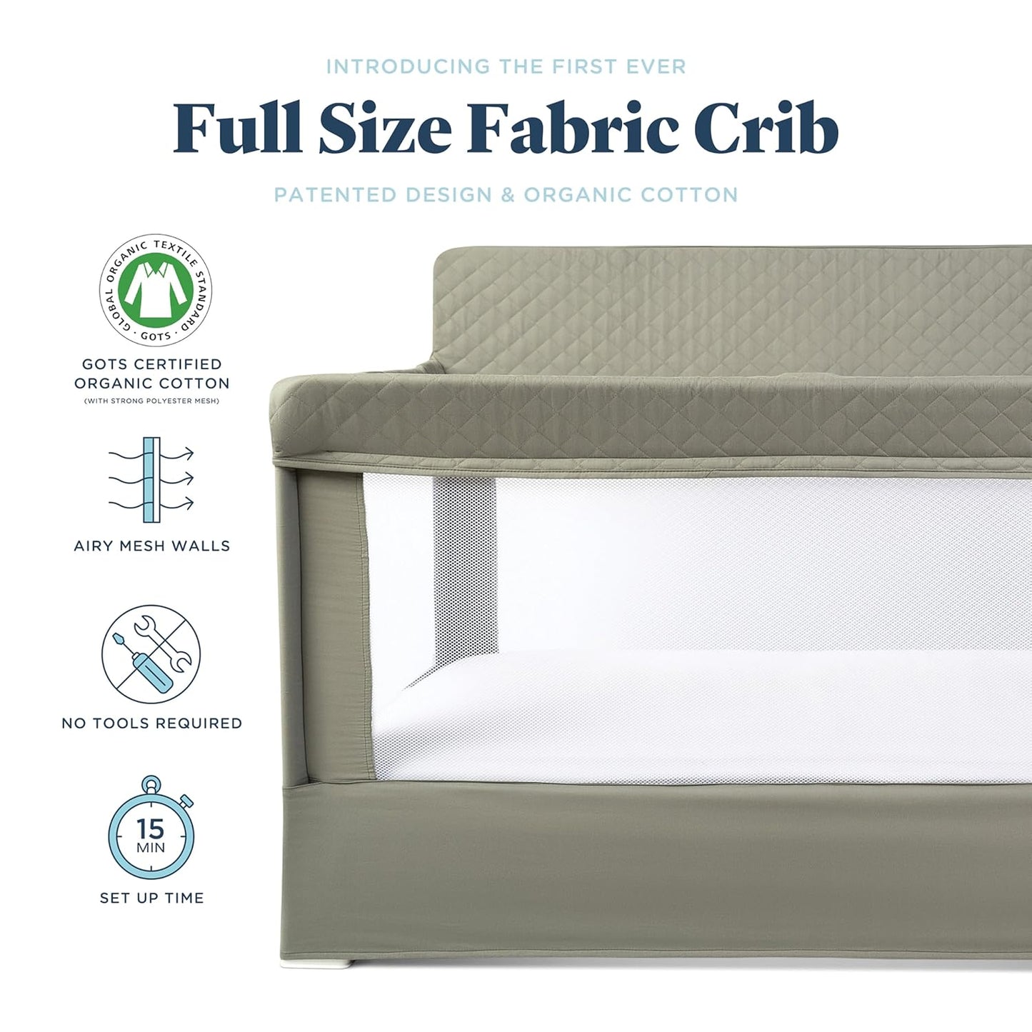 Baby Delight Lunaire Full Size Crib | Breathable Mesh Baby Crib | Tool-Free Assembly Baby Bed | Charcoal Tweed