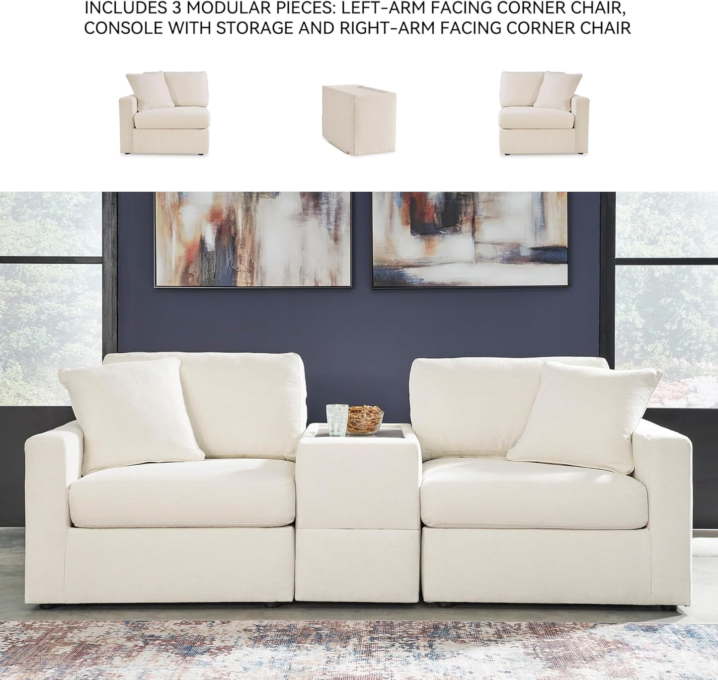 Signature Design by Ashley Modmax Coastal Press-Back Swivel Glider Rocker Recliner with Machine Washable Cover, Hidden Storage Compartments and 2 Bolster Pillows, Beige - Colors A