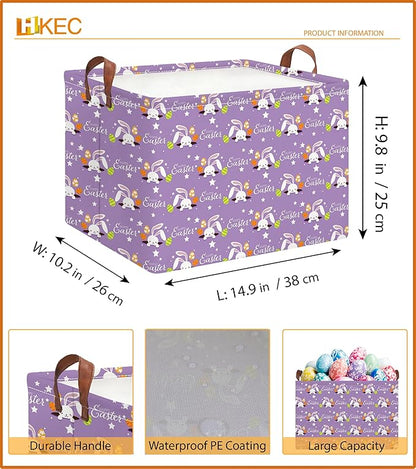 Rectangle Storage Basket with Handles,Collapsible Storage Bin,Books Box,Gift Basket(Purple Easter)