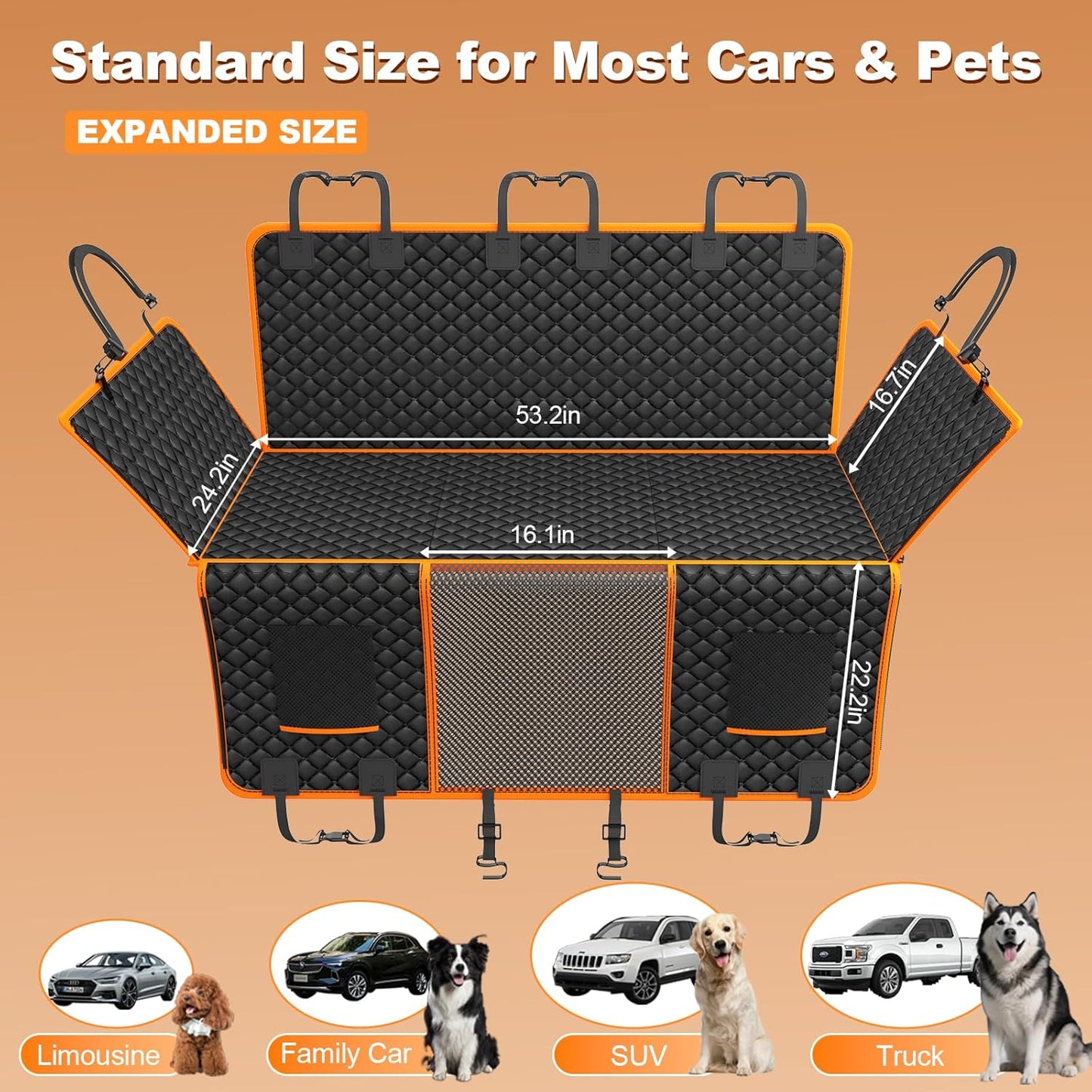 PartsBling 3 in 1 Hard Bottom Car Seat Cover for Dogs, Convertible Double & Single Seat Mode, 400lbs Back Seat Extender, Waterproof Scratch-Resistant Dog Hammock for Cars SUVs Trucks