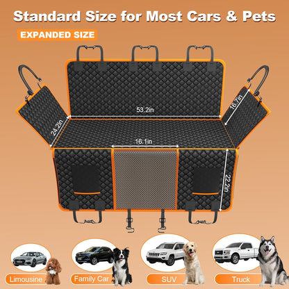 PartsBling 3 in 1 Hard Bottom Car Seat Cover for Dogs, Convertible Double & Single Seat Mode, 400lbs Back Seat Extender, Waterproof Scratch-Resistant Dog Hammock for Cars SUVs Trucks