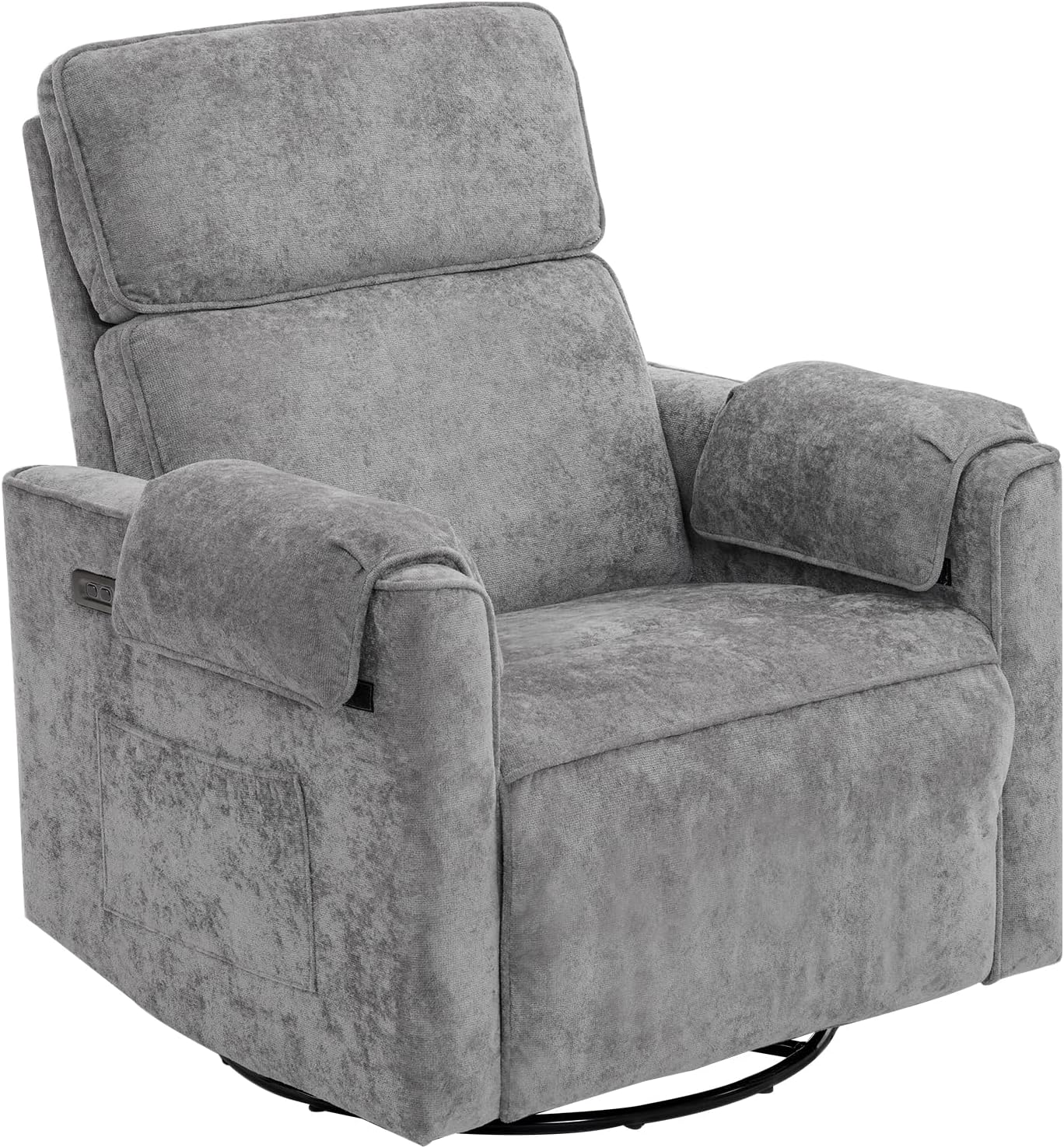 Oversized Power Recliner Chair Swivel Glider with Adjustable Headrest, 26" Extra Wide Glider Nursery Chair with Overstuffed Armrest, USB Ports, Chenille Fabric, Cream