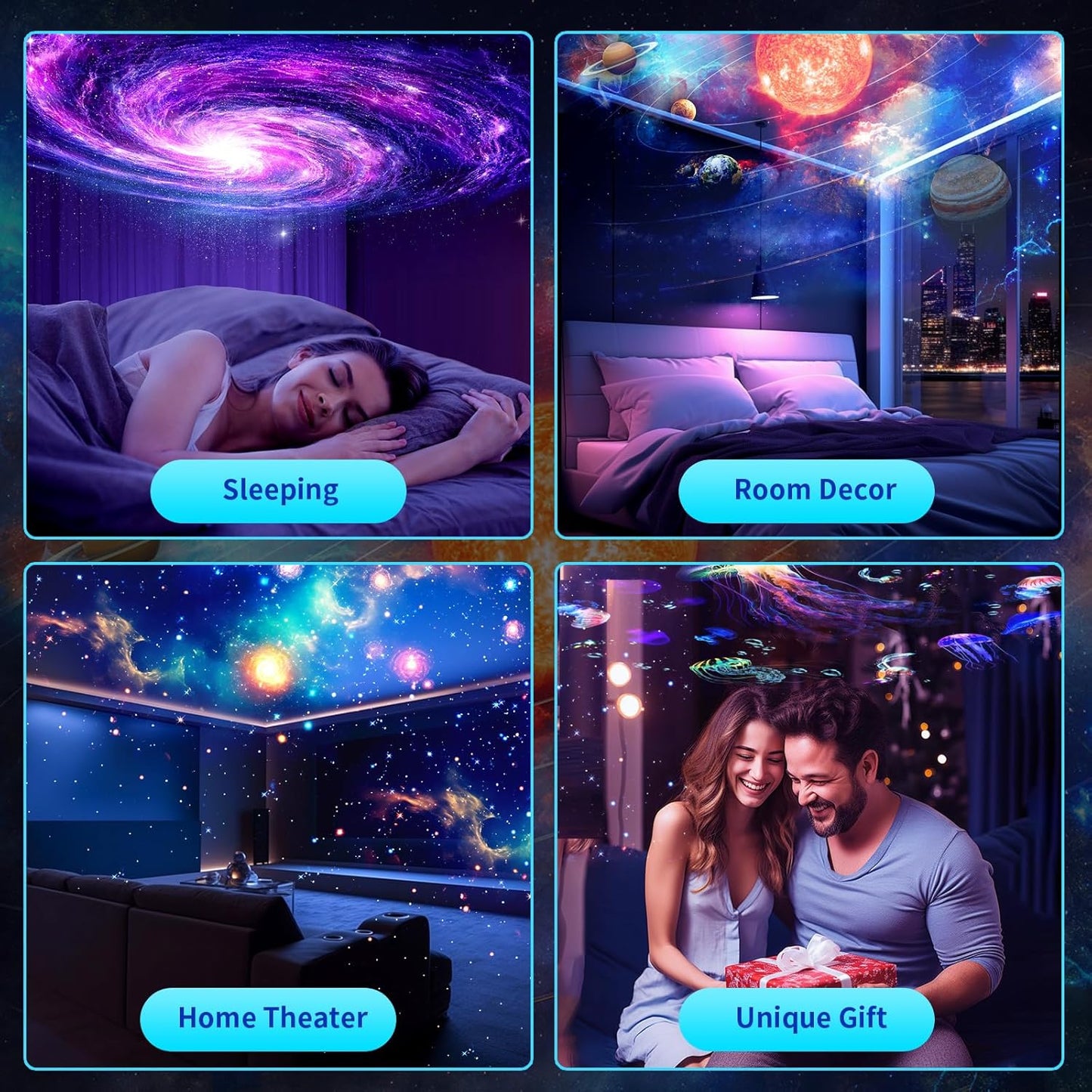 [White Noise] Galaxy Projector with Sound Machine 28 Soothing Sounds Memory Function Sleeping Timer Star Light Planetarium Projector with Starry Sky Space Solar System Moon Nebula for Adults Baby Kids