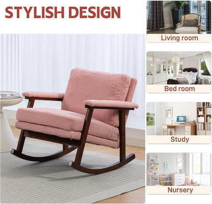 Rocking Accent Chair, Nursery Upholstered Glider Cozy Small Rocker Rocking Chair for Adult, Comfy Side Modern Arm Chair for Living Room/Bedroom/Offices/Balcony-White