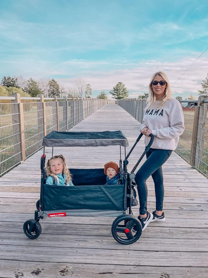 Radio Flyer City Luxe Stroll 'N Wagon, for Ages 1+, 3-in-1 Push or Pull, with Bench Mode, Easy Fold, UV Canopy, 5-Point Harnesses, Front Caster Wheels & 12" Rear Wheels, Stroller Wagon for Kids
