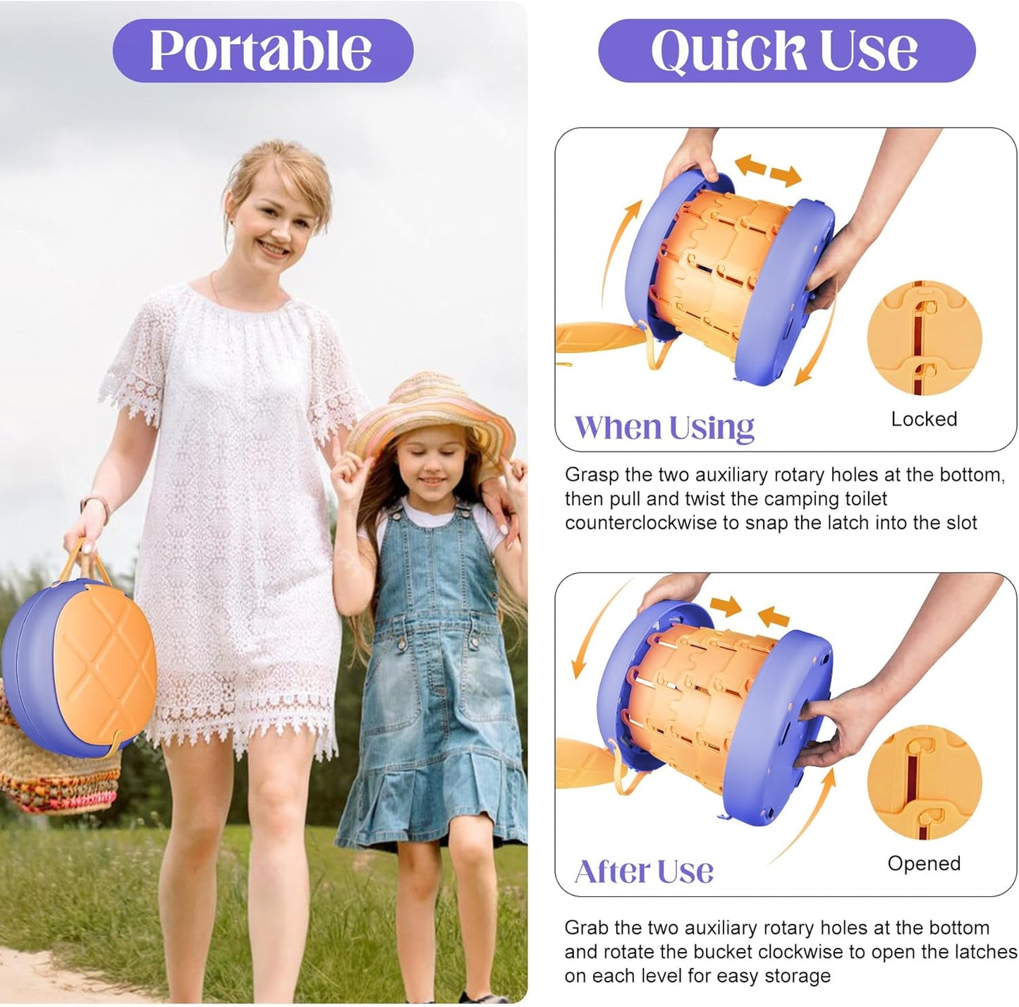 Inmorven Portable Toilet Camping Foldable Potty for Toddler Adults Kids Travel Potty for Car,Camping,Trips,Boat,Indoor,Outdoor Emergency,Travel etc,Adjustable Height Training Toilet Seat.