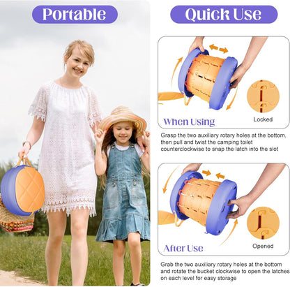 Inmorven Portable Toilet Camping Foldable Potty for Toddler Adults Kids Travel Potty for Car,Camping,Trips,Boat,Indoor,Outdoor Emergency,Travel etc,Adjustable Height Training Toilet Seat.