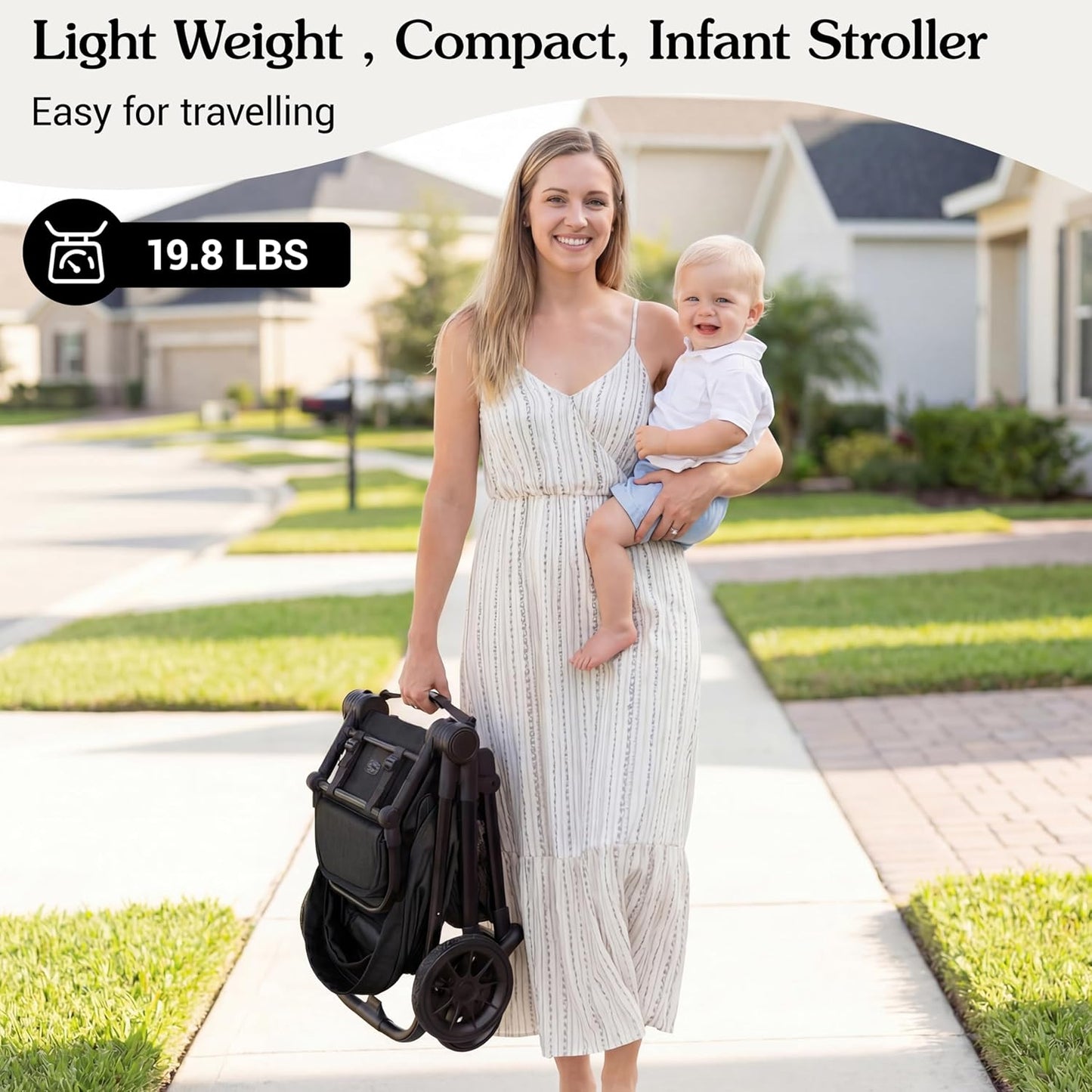 Lightweight High-View Baby Stroller, One-Hand Fold & Compact Storage, Convertible Seat, 5-Point Safety Harness, Foldable Infant Stroller, Grey