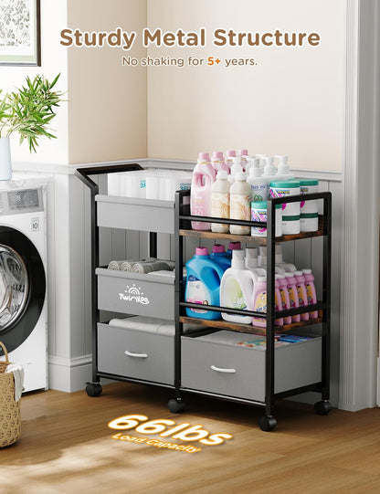 Twinkoo 2-in-1 Baby Diaper Caddy Organizer, 3 Tier Rolling Storage Cart with Dividers and Drawers, Baby Essentials for Nursery Storage, Mobile Utility Cart with Wheels Large Capacity Easy to Assemble