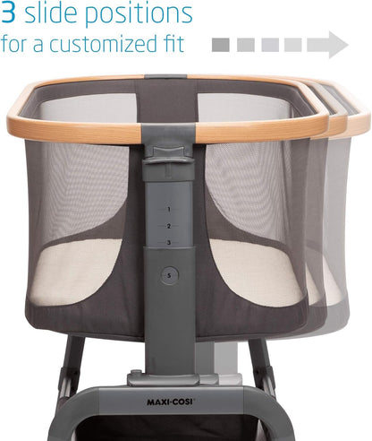 Maxi-Cosi Iora Baby Bassinets Bedside Sleeper, Portable Bassinet, Infant Bedside Sleeper Crib, Height Adjustable, Breathable Mesh, Large Storage Basket, Truffle