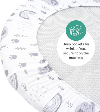 Bassinet Sheets for Papablic, CoZee, Cowiewie, Ezebaby, Nawahev Baby Bassinet Bedside Sleeper by TansyPanda, 3PC, 33x20, Ultra Soft, Breathable Snug Fit, Unisex Boys Girls, Gray White (Space Rockets)