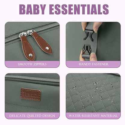 Tuwubi Diaper Bag Tote,Baby Diaper Bag with Pacifier Case Large Travel Diaper Tote Caddy for Mom and Dad Multifunction Baby Bag - M-Olive Green
