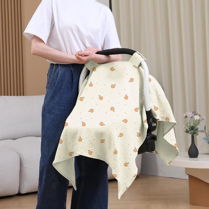 100% Muslin Cotton Car Seat Cover Baby, Carseat Canopy Cover, Universal Fit Stroller Covers for Boys and Girls (Blue)