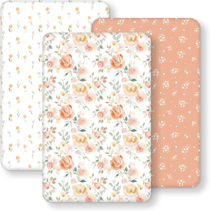 Baby Bedside Bassinet Sheets Girl, 33”x20” Compatible with Baby Delight Dream On Me & Most Rectangle Bedside Sleeper Bassinet Mattress, Super Soft Microfiber Pink Butterfly Flower