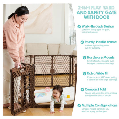 Regalo Safety 192" Super Wide Baby Gate & Play Yard, 2-in-1 Adjustable Playpen for Babies, Toddlers & Pets, Includes Wall Mount Kit, Plastic, Gray