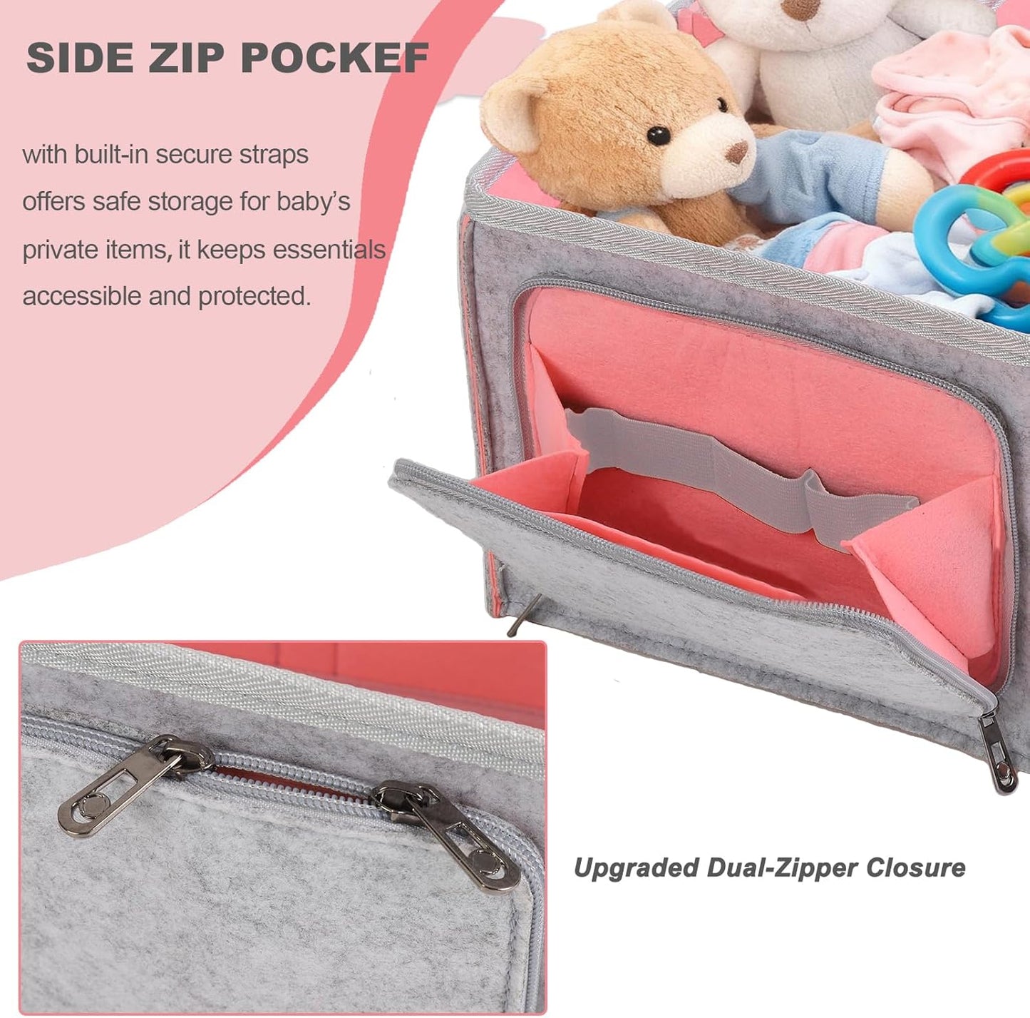Large Baby Diaper Caddy Organizer - Nursery Storage Basket Tote Bag, Portable Diaper Storage Bin for Changing Table, Car Caddy, Baby Shower Gifts Newborn Essentials