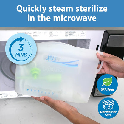 Dr. Brown's Reusable Silicone & Disposable Plastic Microwave Steam Sterilizer Bags for Baby Bottles, Breast Pump Parts & Pacifiers - 5-Pack