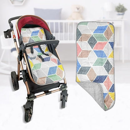 Baby Stroller Cushion,Infant Car Seat Insert-Reversible Universal Breathable and Soft Newborn seat Liner for Stroller,100% Cotton Seat Pad Liner for Newborns-34x78cm,1 Pack(Geometry + Grey)