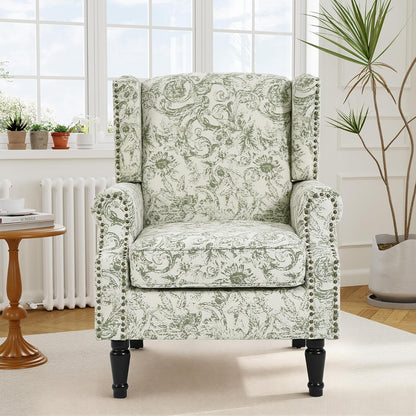 Swivel Rocker Recliner Chair, Manual Nursery Glider Recliner, Floral Fabric Wingback Accent Chair with Adjustable Backrest & Footrest for Small Spaces Living Room Bedroom (Plants Floral, Set of 1)
