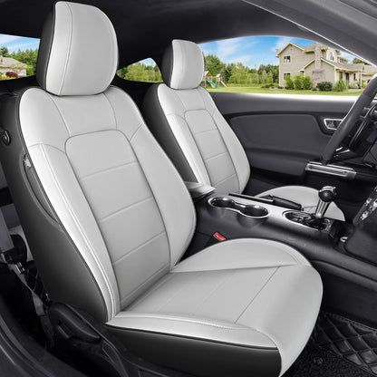 Custom Fit Ford Mustang Convertible Seat Cover 2015 2016 2017 2018 2019 2020 2021 2022 2023 2024 2025 2026, Faux Leather Car Seat Cover Full Set (Convertible-Red+Balck)