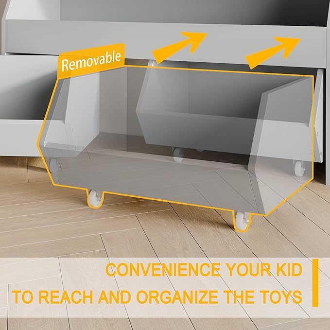 Fulhope Toy Storage Organizer for Kids, Toy Storage Cabinet with Drawers, Boys and Girls Toy Shelf with Wheels, Toy Organizer Kids Bookshelf with Storage for Nursery, Playroom, Bedroom (Light Grey)