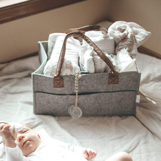 Lily Miles Baby Diaper Caddy Organizer, Nursery Storage Basket for Newborn Essentials, Neutral Gift for Baby Shower, Registry Must-Have, Car Organizer for Diapers and Wipes - Sand, Large