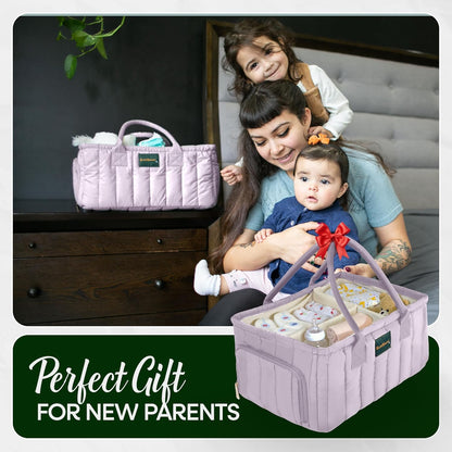 Large Diaper Caddy Organizer with Handle Neutral Boy Girl – Baby Basket for Nursery, Car, Changing Table – Portable Baby Storage with Compartments – Perfect for New Parents and Baby Shower Gifts
