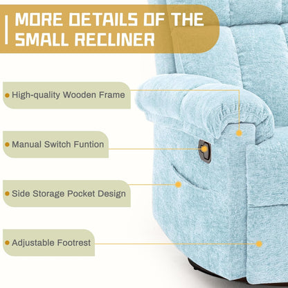 Korser Recliner Chair, Swivel Rocker Recliner Chair for Adults, Small Recliners for Small Spaces, Upholstered Manual Recliner with Side Pockets, Nursery Rocking Chair for Living Room, Chenille, Beige