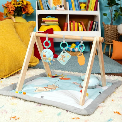 Bright Starts Disney Winnie The Pooh Once Upon a Tummy Time Baby Play Mat, Tummy Time Mat and Play Gym, Blue, Newborn