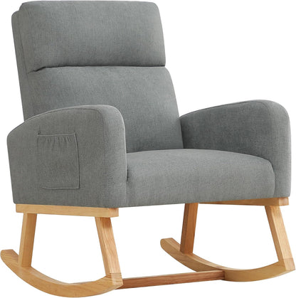 Rocking Chair Nursery - Glider Modern Accent Chairs Upholstered Nursing Rocker Padded Armchair for Indoor Living Room Bedroom Beige