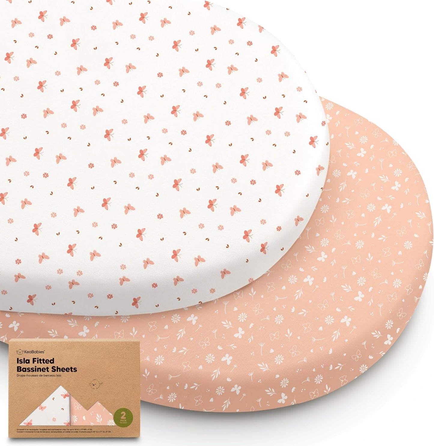 2-Pack Baby Bassinet Sheets Girl, Boy - 33x17 Viscose Derived from Bamboo Bedside Mattress Fitted Bassinet Sheets, Compatible with Halo Bassinest Swivel Sleeper, Baby Delight, Graco (Pecan)