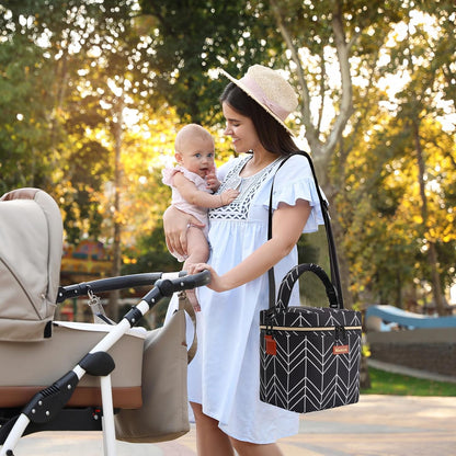 Mancro Breastmilk Cooler Bag with Ice Pack, Fits 6 Baby Bottles Up to 9 Ounce Insulated Baby Bottle Bag, Breast Milk Cooler on The go with Strap, Bottle Storage Bag for Nursing Mom Daycare, Black
