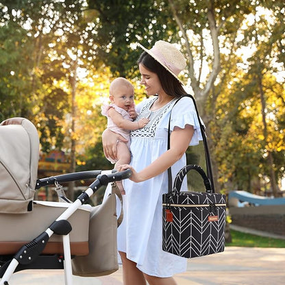Mancro Breastmilk Cooler Bag, Insulated with Ice Pack, Fits 6 Baby Bottles Up to 9 Oz with On-The-Go Strap, Perfect for Nursing Moms and Daycare, Black Wave