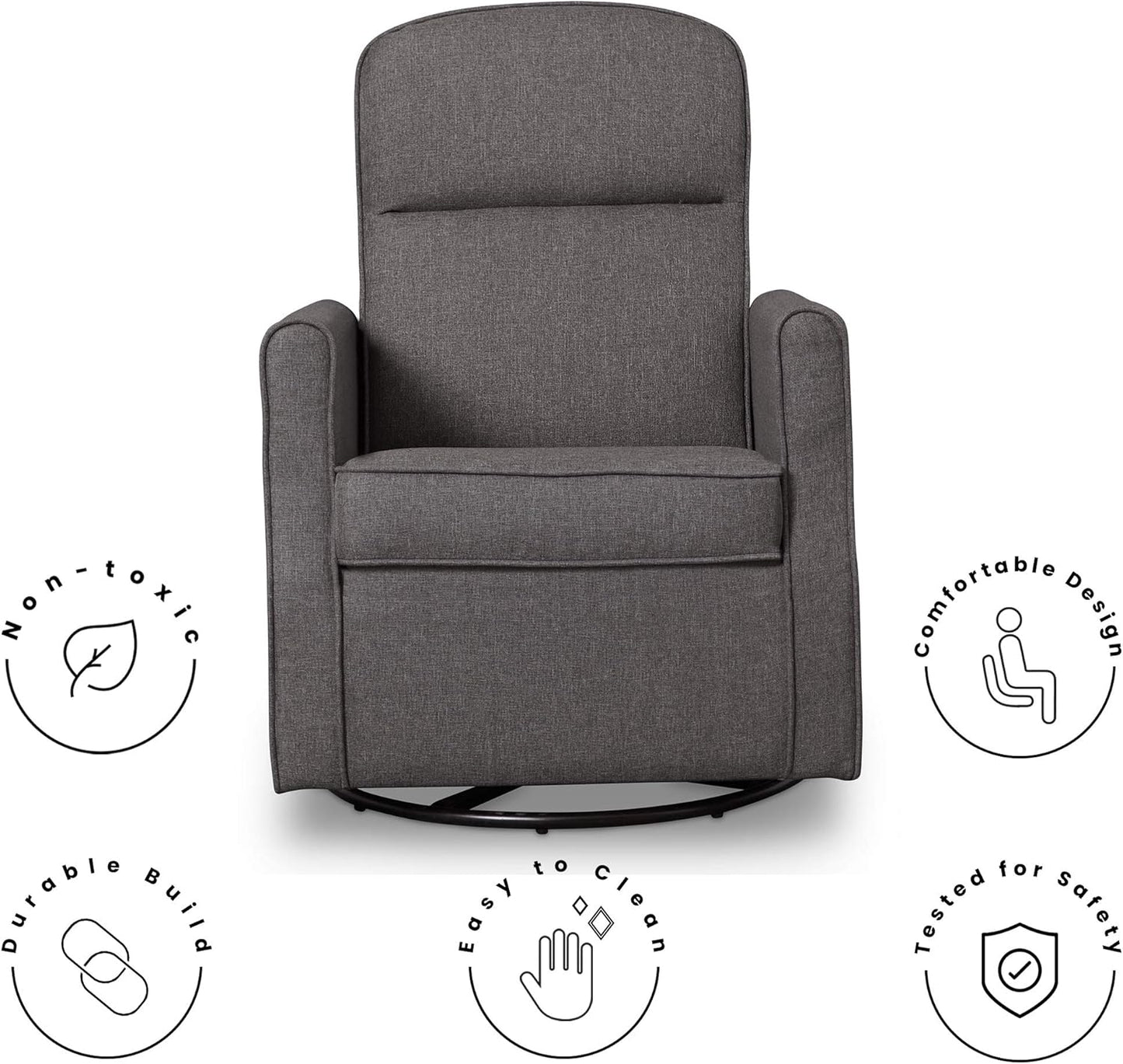 Delta Children Blair Slim Nursery Glider Swivel Rocker Chair, Charcoal