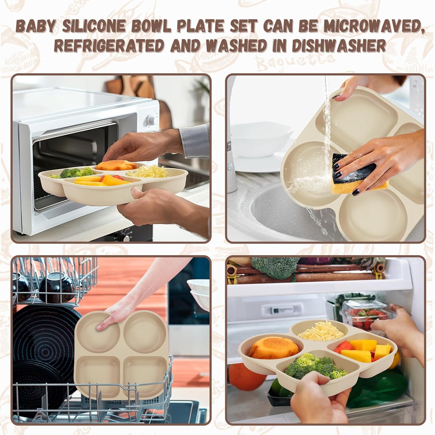 Silicone Baby Feeding Set, Baby Led Weaning Supplies, Baby Food Tableware Silicone Suction Plate, Bowl, Spoons, Fork, Waterproof Bib, Cup & Complementary Food Cake Mold, Baby Eating Utensils