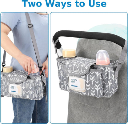 Accmor Universal Stroller Organizer with Insulated Cup Holder and Shoulder Strap, Stroller Caddy Bag Stroller Cup Holder Attachment for Uppababy, Baby Jogger, Britax Strollers, Black