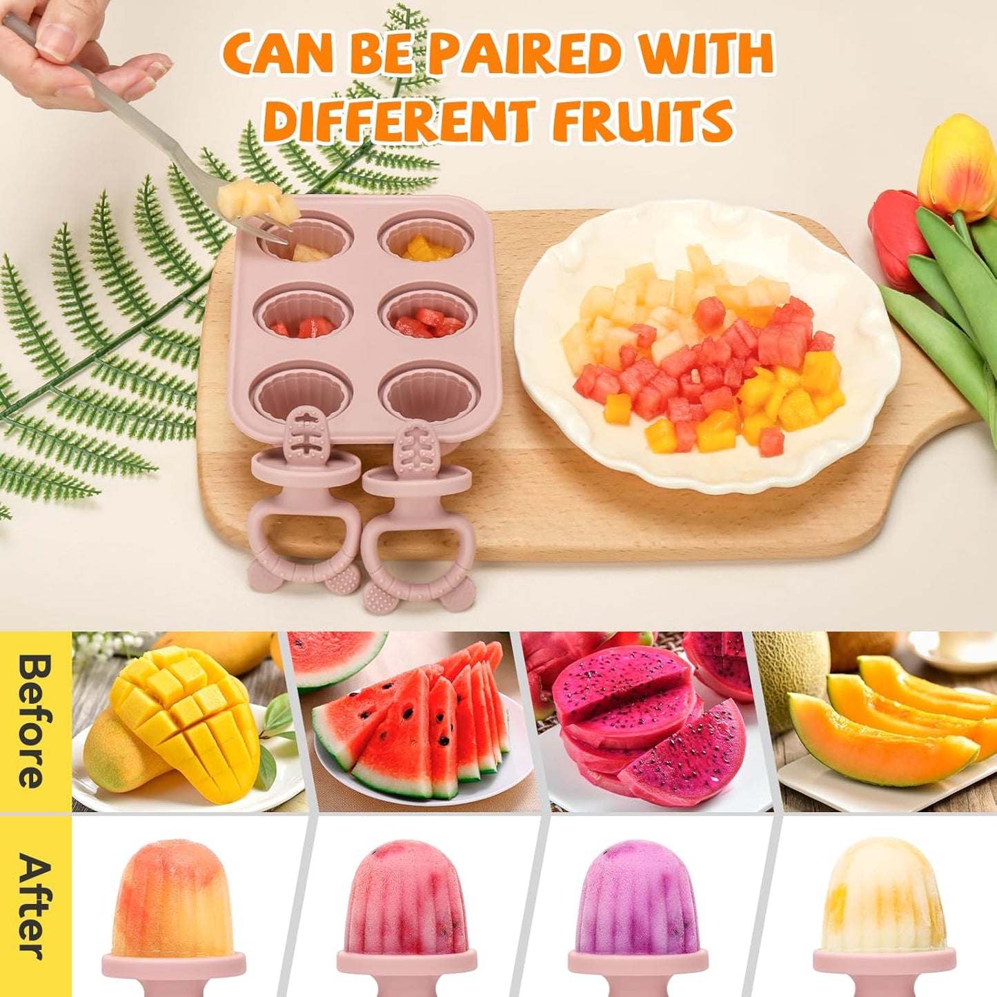 2-in-1 BPA-Free Ice Pop Molds & Silicone Baby Teethers for Teething Relief | Easy Fill Feeder for Breastmilk, Puree & Baby Food | Soothing, Fun & Safe Chewable Teething Toys for Infant & Toddler