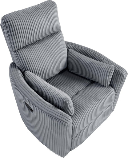 Lexicon Modern Swivel Glider Recliner Chair, Nursery Glider, Corduroy Fabric Upholstery Recliner with 2 Lumbar Pillows, Manual Reclining Sofa Chair for Living Room/Office/Apartment, Beige