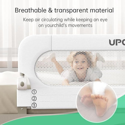 UPGOGO Folding Bed Rail for Toddlers,Baby Bed Rail Guard with Reinforced Anchor Safety System,Fit Bunk,Full Size,Queen,King,Twin(White,59"x23.6")