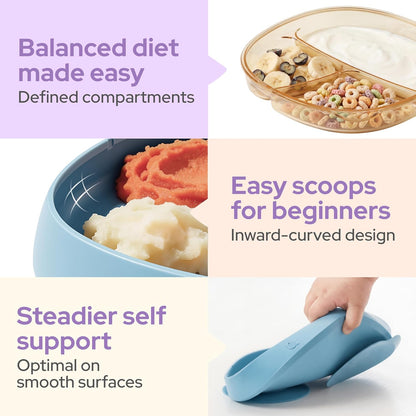 3-in-1 Baby Suction Plates for Toddlers 6-36 Months - Premium Bottle-Grade PPSU Silicone Divided Dishes, Stage-Based Self-Feeding Supplies, BPA Free Stain & Odor Resistant, Microwave Dishwasher Safe