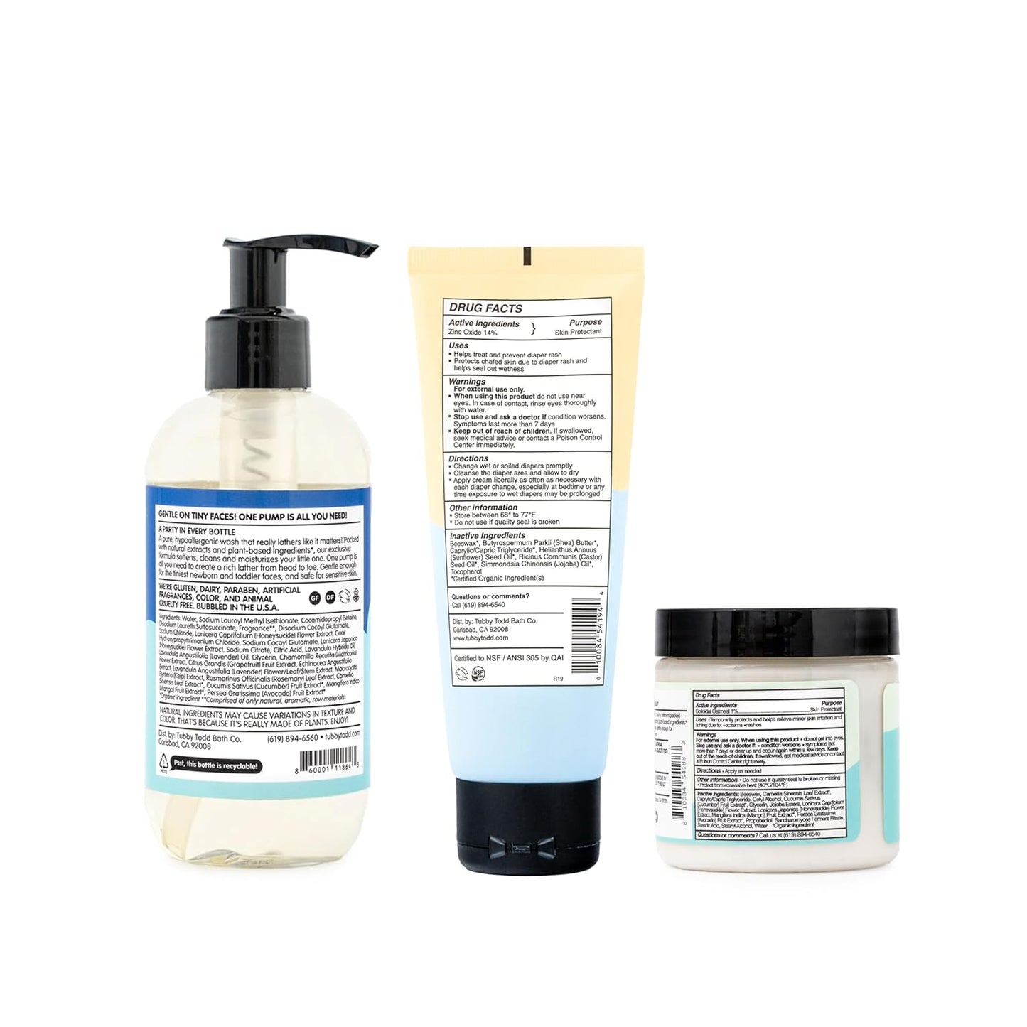 TUBBY TODD Baby Bundle Newborn Skin Care Set - Hypoallergenic Hair + Body Wash, All Over Ointment with Colloidal Oatmeal, Sweet Cheeks Diaper Paste - Fragrance Free, Standard Size