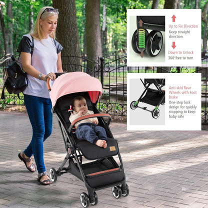 BABY JOY Lightweight Baby Stroller, Compact Toddler Travel Stroller for Airplane, Infant Stroller w/ 5-Point Harness, Adjustable Backrest/Footrest/Canopy, Storage Basket, Easy One-Hand Fold, Beige