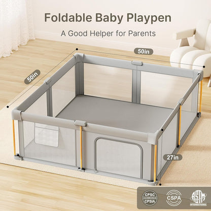 Foldable Baby Playpen with Mat, 71x59 Foldable Play Pen for Babies and Toddlers, Baby Playpen with Portable Design, Collapsible Play Yard for Fence Indoor and Outdoor