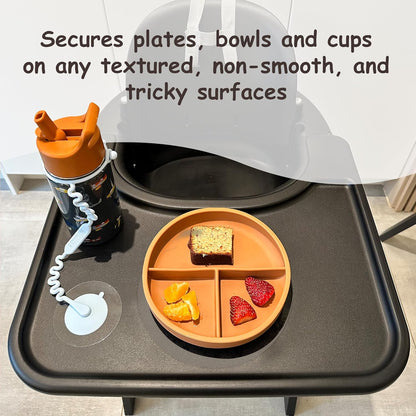 Transparent Stickers to Secure Suction Plates, Bowls, Toys on Grainy or Textured Trays and Surfaces – 6 Pack – Compatible with Stokke Tripp Trapp Tray, Stokke Clikk, Stoke Steps, Bugaboo, Lalo, More