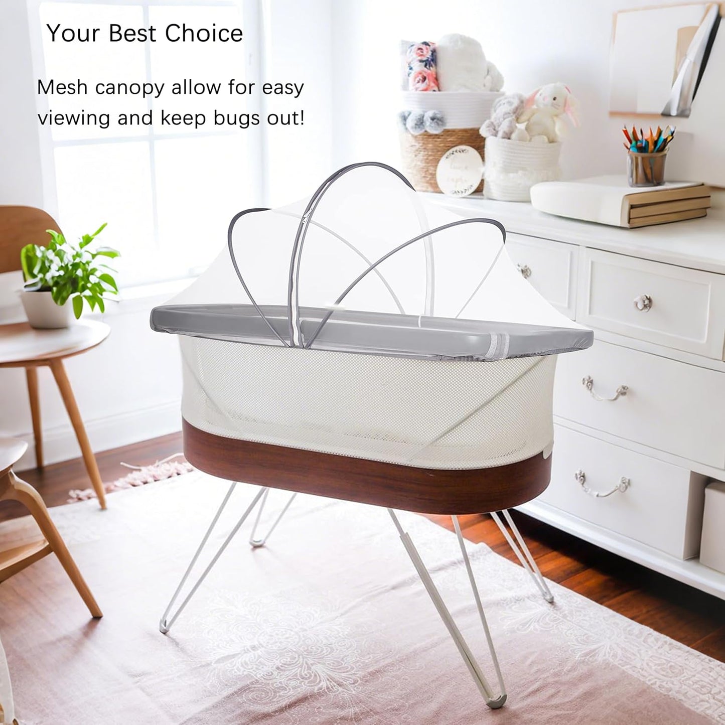 Akiky Portable Bassinet Bedside Sleeper Cover Semi-Sunshade Mosquito Net for Baby Infant Bed Sleeper Cover Mesh Net with Zip-up Window(Gray)