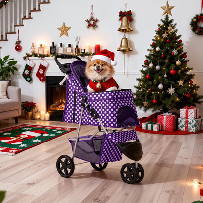 MoNiBloom Foldable Pet Stroller with Weather Cover, 3 Wheels Pet Strolling Cart for Small/Medium Dogs and Cats with Storage Basket and Cup Holder, Breathable and Visible Mesh for All-Season, Black