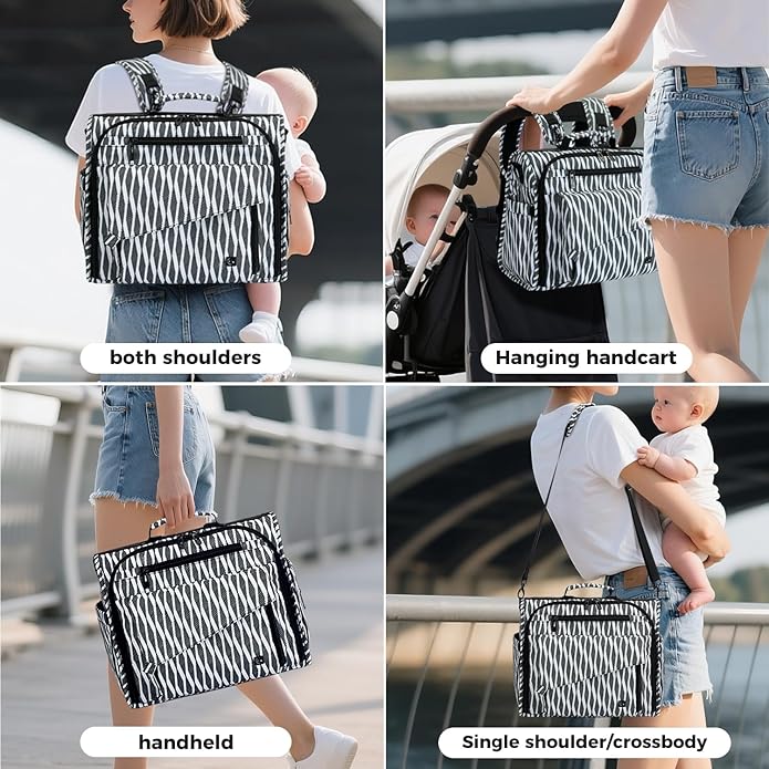 ALLCAMP Diaper Backpack, Waterproof Large Capacity Baby Bag, Multi-Function Nappy Bag with Stroller Hooks, Convertible Tote