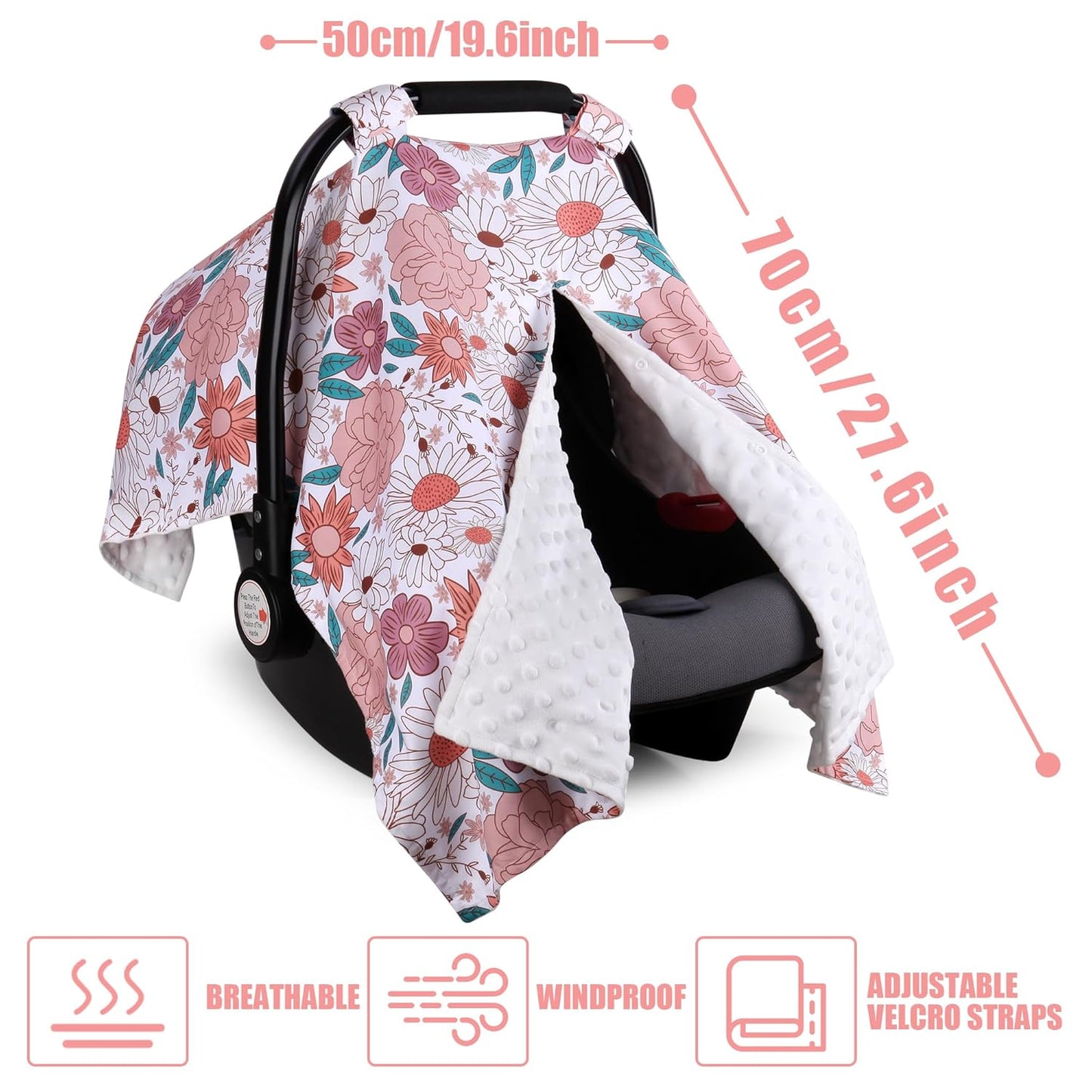 Metplus 2 in 1 Baby Car Seat Cover, Car Seat Canopy for Babies, Mom Multiuse Nursing Cover, Minky Baby Carrier Covers, Newborn Boy Girl, Peekaboo Opening