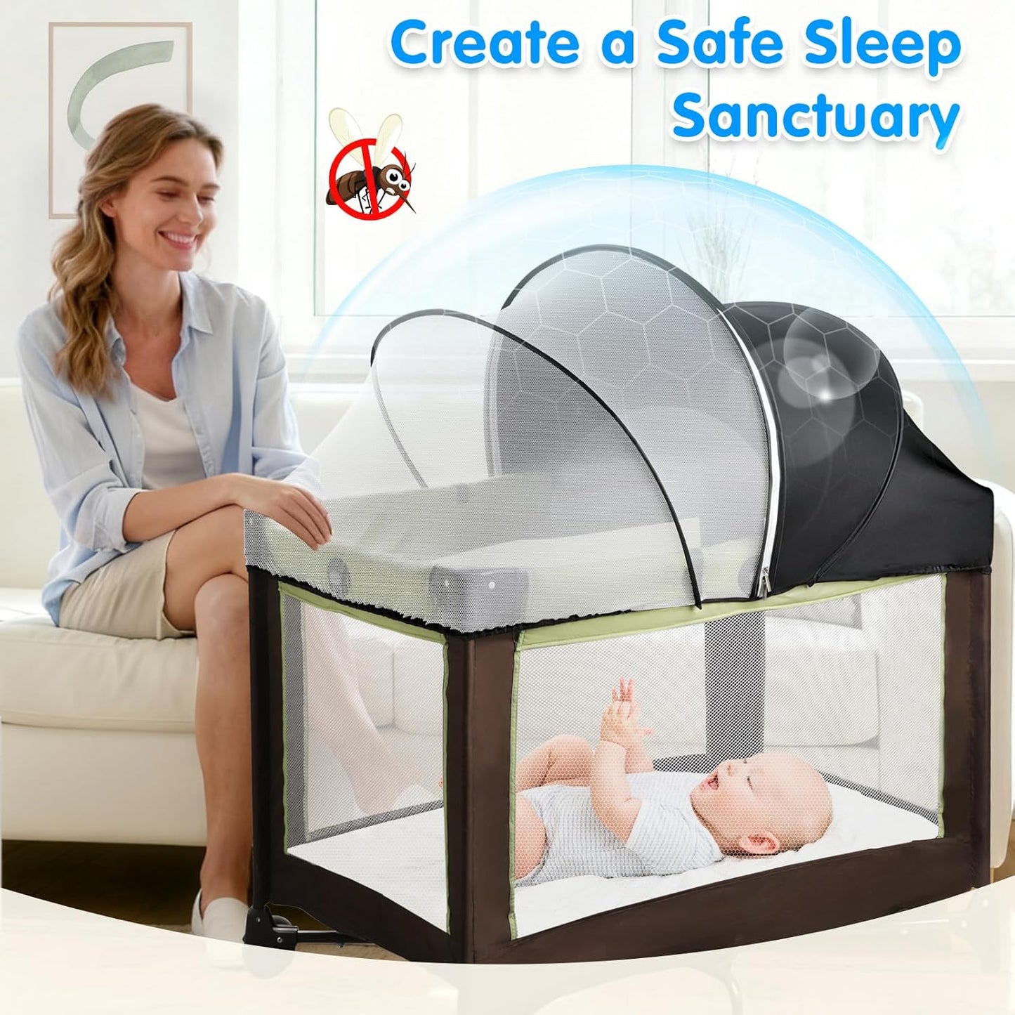 Bassinet Mosquito Net Cover - Half-Blackout Mosquito Net for Baby Crib & Bedside Sleeper, Breathable Crib net with 2-Way Zipper, Sun-Blocking Baby Mosquito Net Cover (Gray-Small)